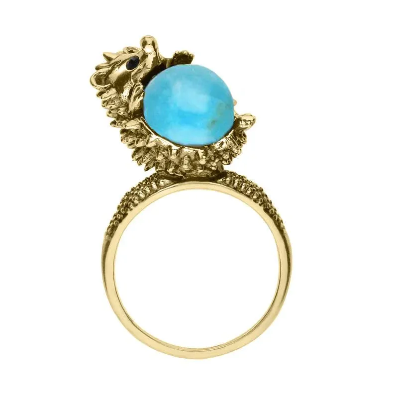 9ct Yellow Gold Turquoise Medium Hedgehog Ring
