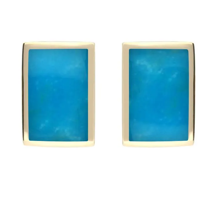 9ct Yellow Gold Turquoise Oblong Stud Earrings