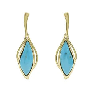 9ct Yellow Gold Turquoise Open Marquise Drop Earrings
