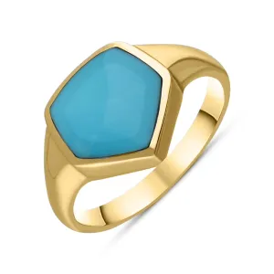 9ct Yellow Gold Turquoise Organic Pentagon Signet Ring D