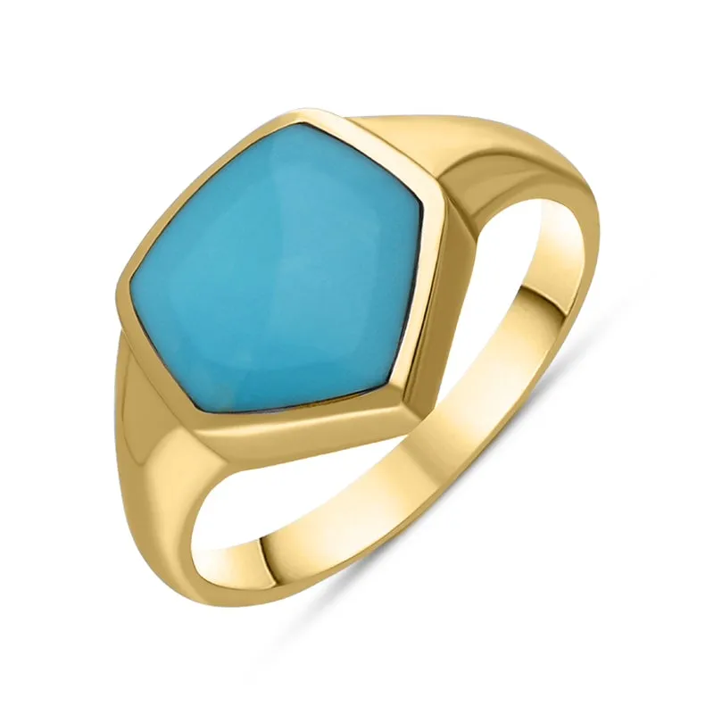 9ct Yellow Gold Turquoise Organic Pentagon Signet Ring D