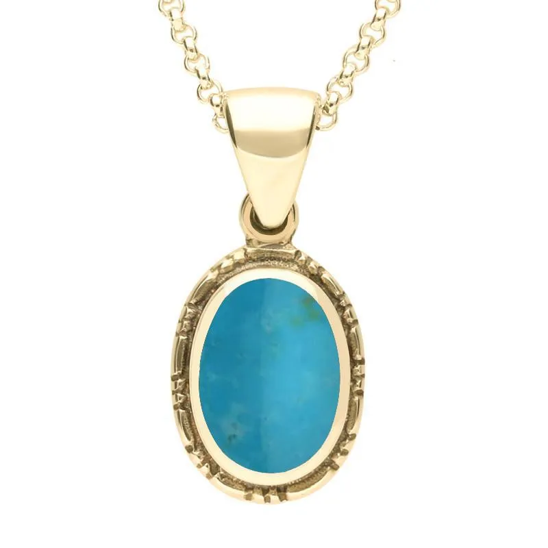9ct Yellow Gold Turquoise Oval Rope Edge Drop Necklace