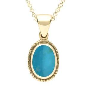 9ct Yellow Gold Turquoise Oval Rope Edge Drop Necklace
