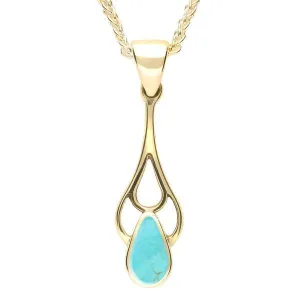 9ct Yellow Gold Turquoise Pear Spoon Necklace