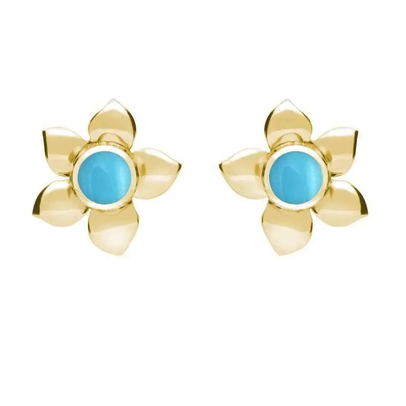 9ct Yellow Gold Turquoise Petal Stud Earrings