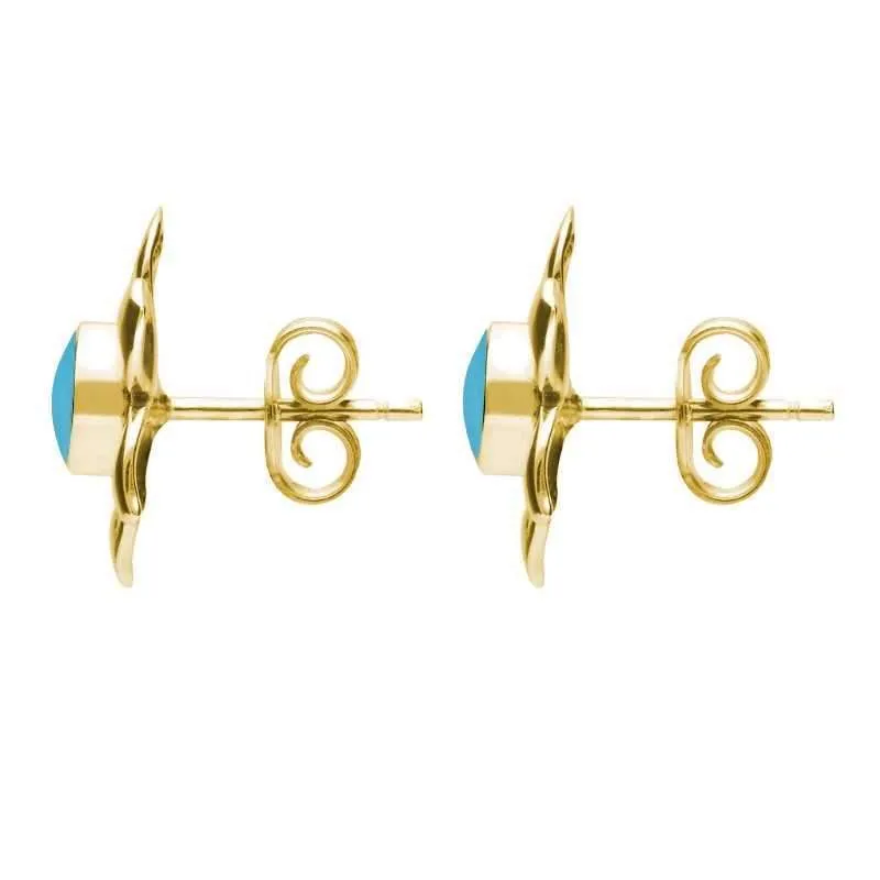 9ct Yellow Gold Turquoise Petal Stud Earrings