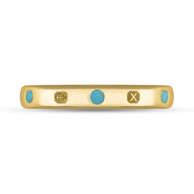 9ct Yellow Gold Turquoise Queen's Jubilee Hallmark 3mm Ring D