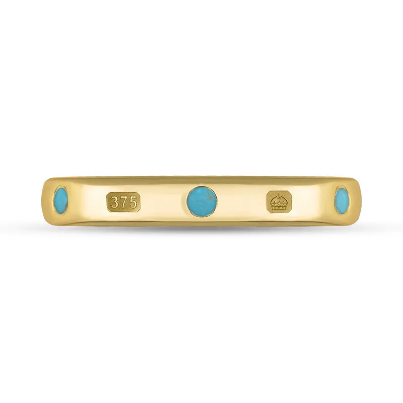 9ct Yellow Gold Turquoise Queen's Jubilee Hallmark 3mm Ring D