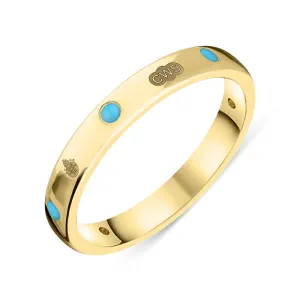 9ct Yellow Gold Turquoise Queen's Jubilee Hallmark 3mm Ring D