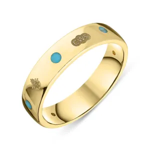 9ct Yellow Gold Turquoise Queen's Jubilee Hallmark 5mm Ring D