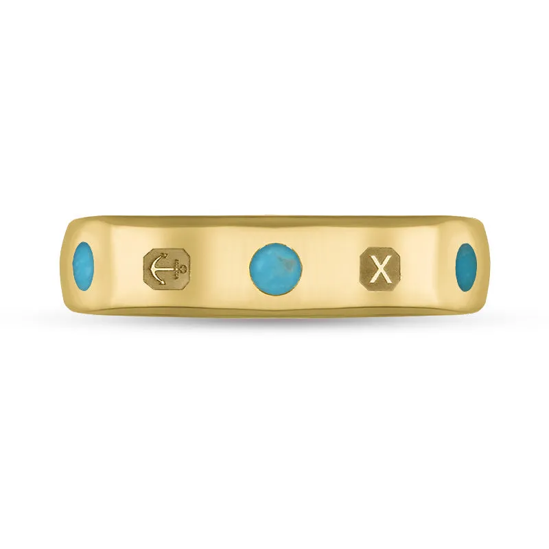 9ct Yellow Gold Turquoise Queen's Jubilee Hallmark 5mm Ring D