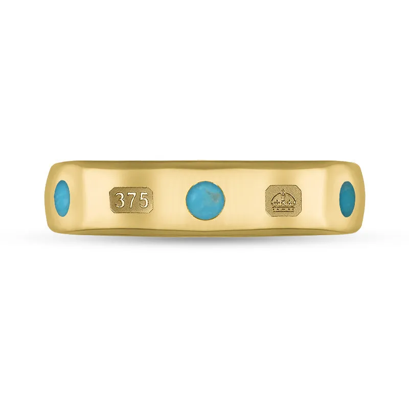 9ct Yellow Gold Turquoise Queen's Jubilee Hallmark 5mm Ring D