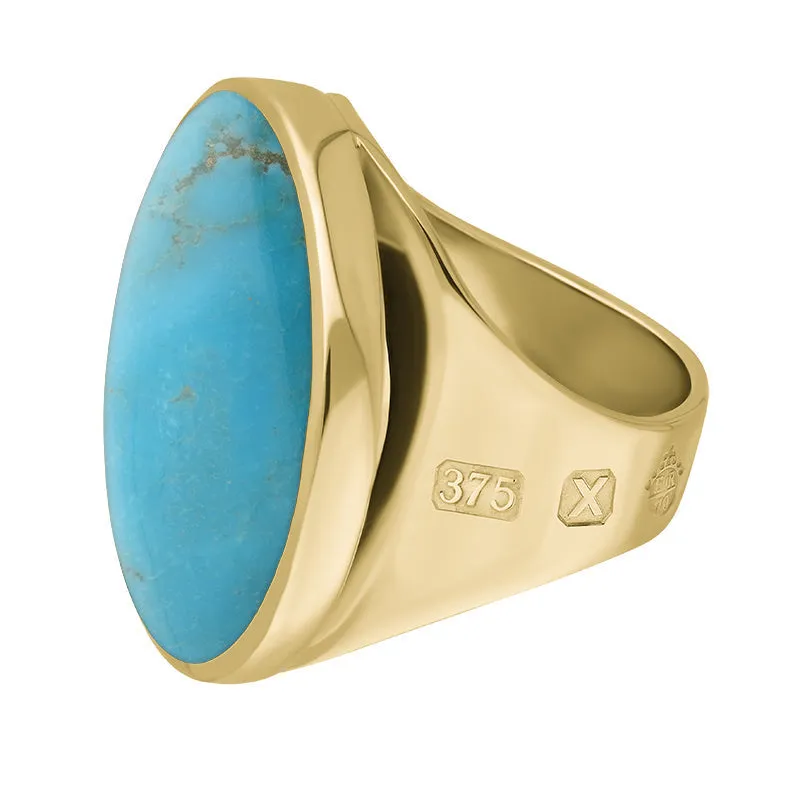 9ct Yellow Gold Turquoise Queen's Jubilee Hallmark Medium Round Ring D