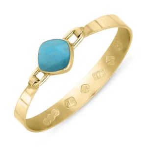 9ct Yellow Gold Turquoise Queen's Jubilee Hallmark Wide Cushion Bangle D