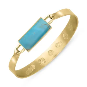 9ct Yellow Gold Turquoise Queen's Jubilee Hallmark Wide Oblong Bangle D
