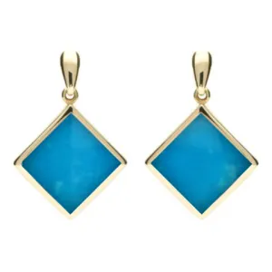 9ct Yellow Gold Turquoise Rhombus Drop Earrings