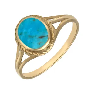 9ct Yellow Gold Turquoise Rope Edge Ring