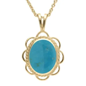 9ct Yellow Gold Turquoise Rope Edged Oval Frill Necklace