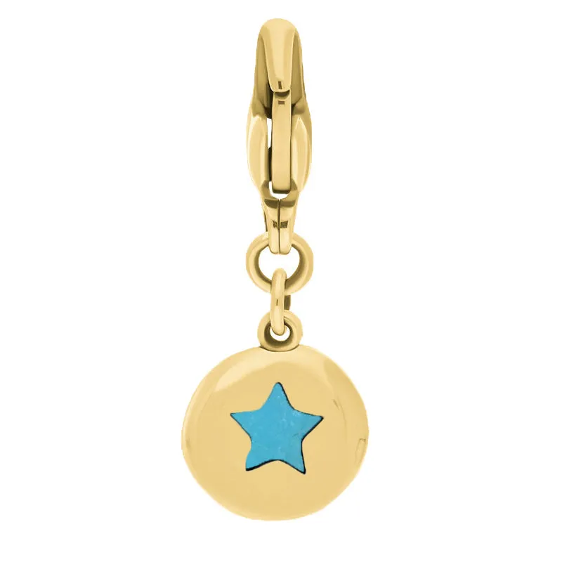 9ct Yellow Gold Turquoise Round Shaped Star Clip Charm