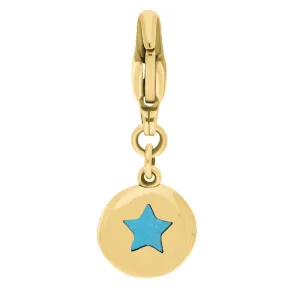 9ct Yellow Gold Turquoise Round Shaped Star Clip Charm