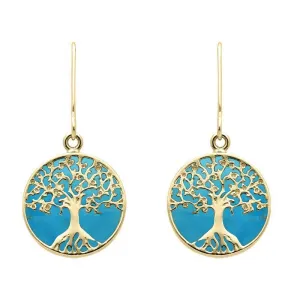 9ct Yellow Gold Turquoise Round Tree Drop Earrings