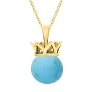 9ct Yellow Gold Turquoise Royal Coronet 11mm Bead Pendant
