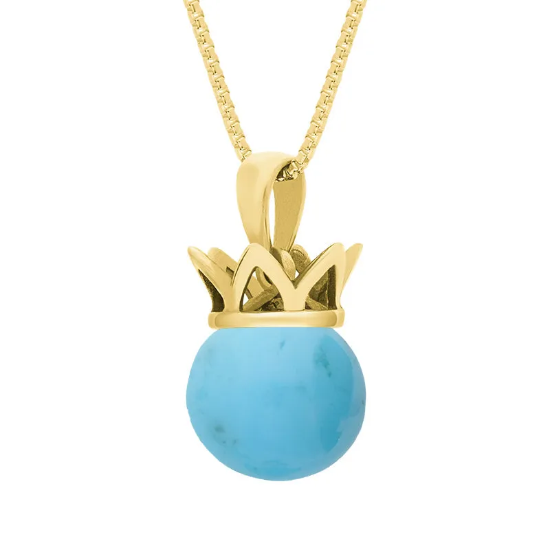 9ct Yellow Gold Turquoise Royal Coronet 11mm Bead Pendant