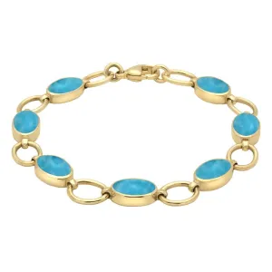 9ct Yellow Gold Turquoise Seven Oval Stone Bracelet