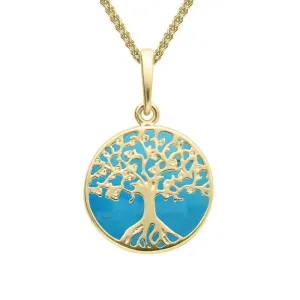 9ct Yellow Gold Turquoise Small Round Tree Of Life Necklace
