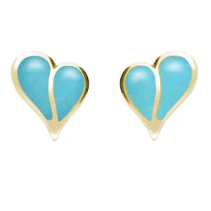 9ct Yellow Gold Turquoise Split Heart Stud Earrings