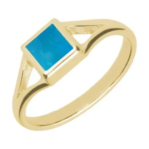 9ct Yellow Gold Turquoise Square Split Shoulder Ring