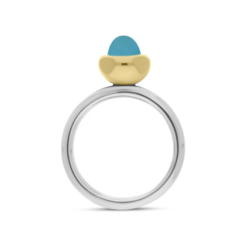 9ct Yellow Gold Turquoise Stepping Stones Bead Cup Stacking Ring