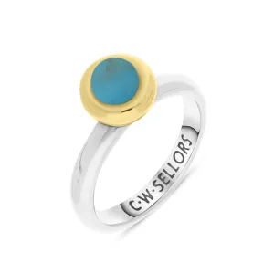 9ct Yellow Gold Turquoise Stepping Stones Bead Cup Stacking Ring