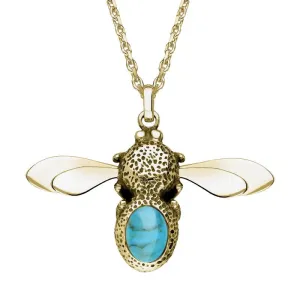 9ct Yellow Gold Turquoise Stone Set Body Bee Necklace