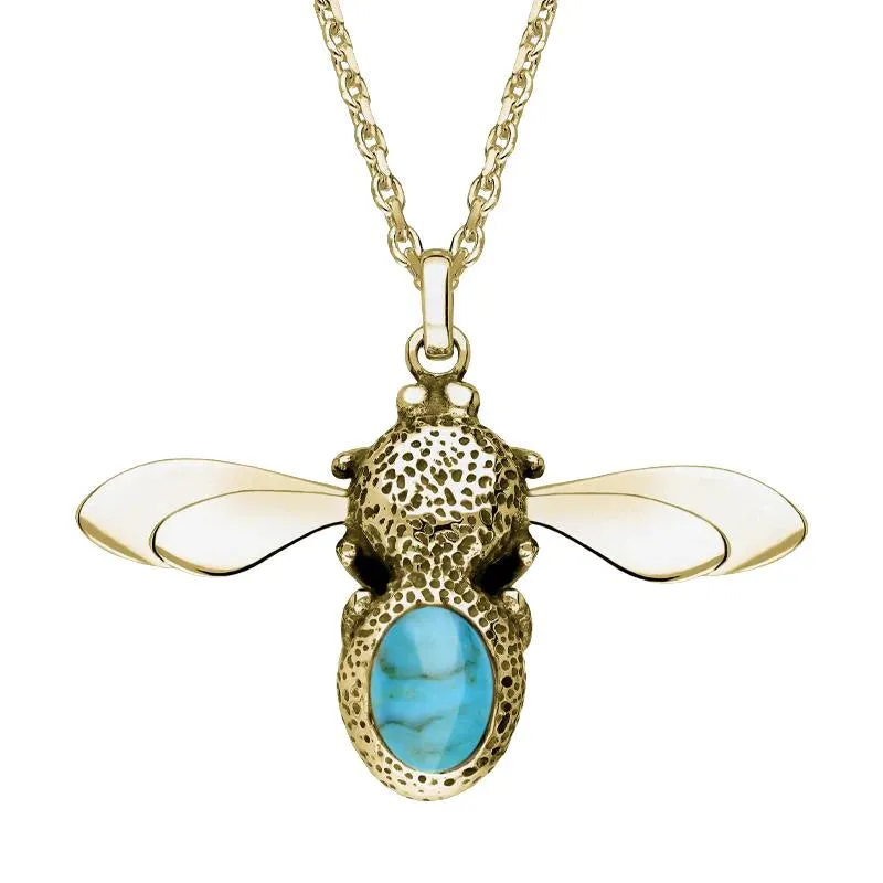 9ct Yellow Gold Turquoise Stone Set Body Bee Necklace