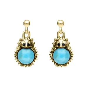 9ct Yellow Gold Turquoise Tiny Hedgehog Drop Earrings