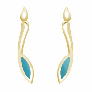9ct Yellow Gold Turquoise Toscana Long Marquise Drop Earrings