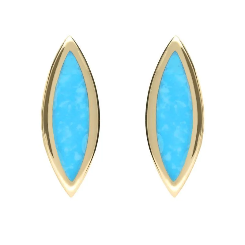 9ct Yellow Gold Turquoise Toscana Marquise Stud Earrings