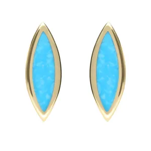 9ct Yellow Gold Turquoise Toscana Marquise Stud Earrings