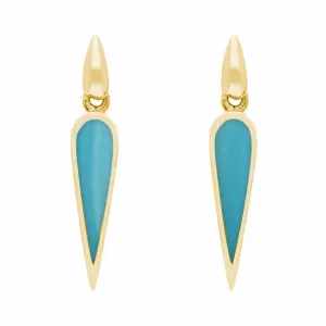 9ct Yellow Gold Turquoise Toscana Slim Pear Drop Earrings