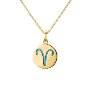 9ct Yellow Gold Turquoise  Zodiac Aries Round Necklace