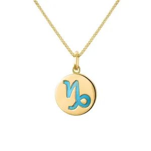 9ct Yellow Gold Turquoise  Zodiac Capricorn Round Necklace