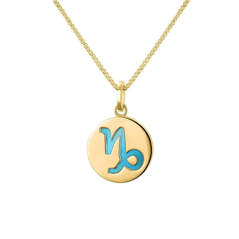 9ct Yellow Gold Turquoise  Zodiac Capricorn Round Necklace
