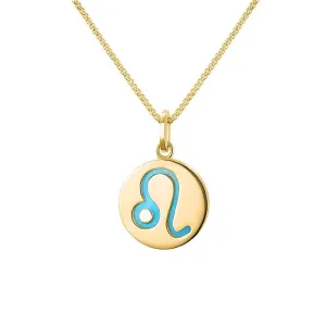 9ct Yellow Gold Turquoise  Zodiac Leo Round Necklace