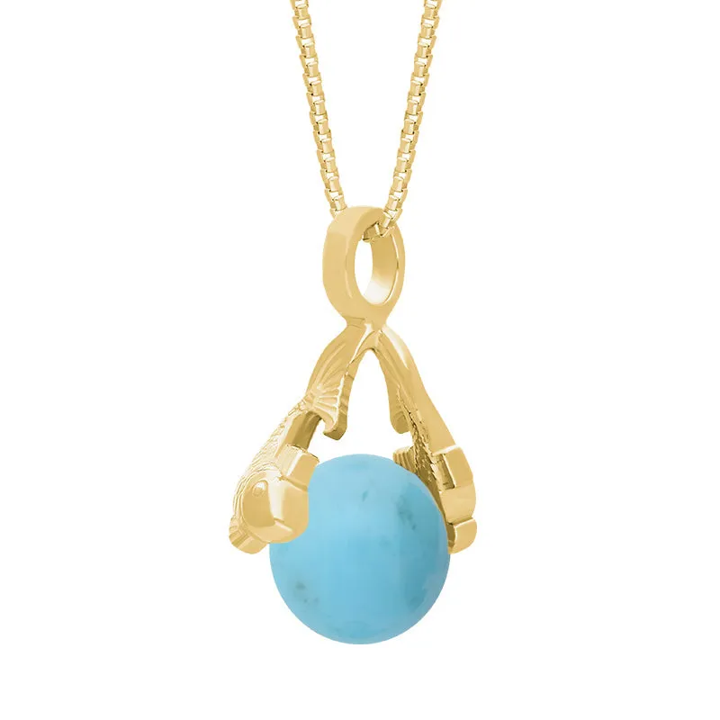 9ct Yellow Gold Turquoise Zodiac Pisces 8mm Bead Pendant