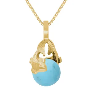 9ct Yellow Gold Turquoise Zodiac Pisces 8mm Bead Pendant