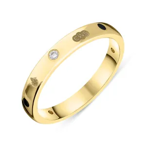 9ct Yellow Gold Whitby Jet 0.06ct Diamond Queen's Jubilee Hallmark 3mm Ring D