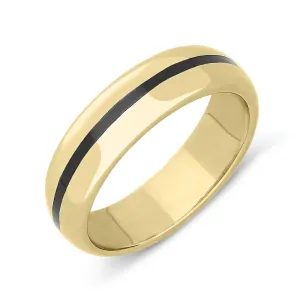 9ct Yellow Gold Whitby Jet 1mm Stone Inlaid Wedding Band Ring