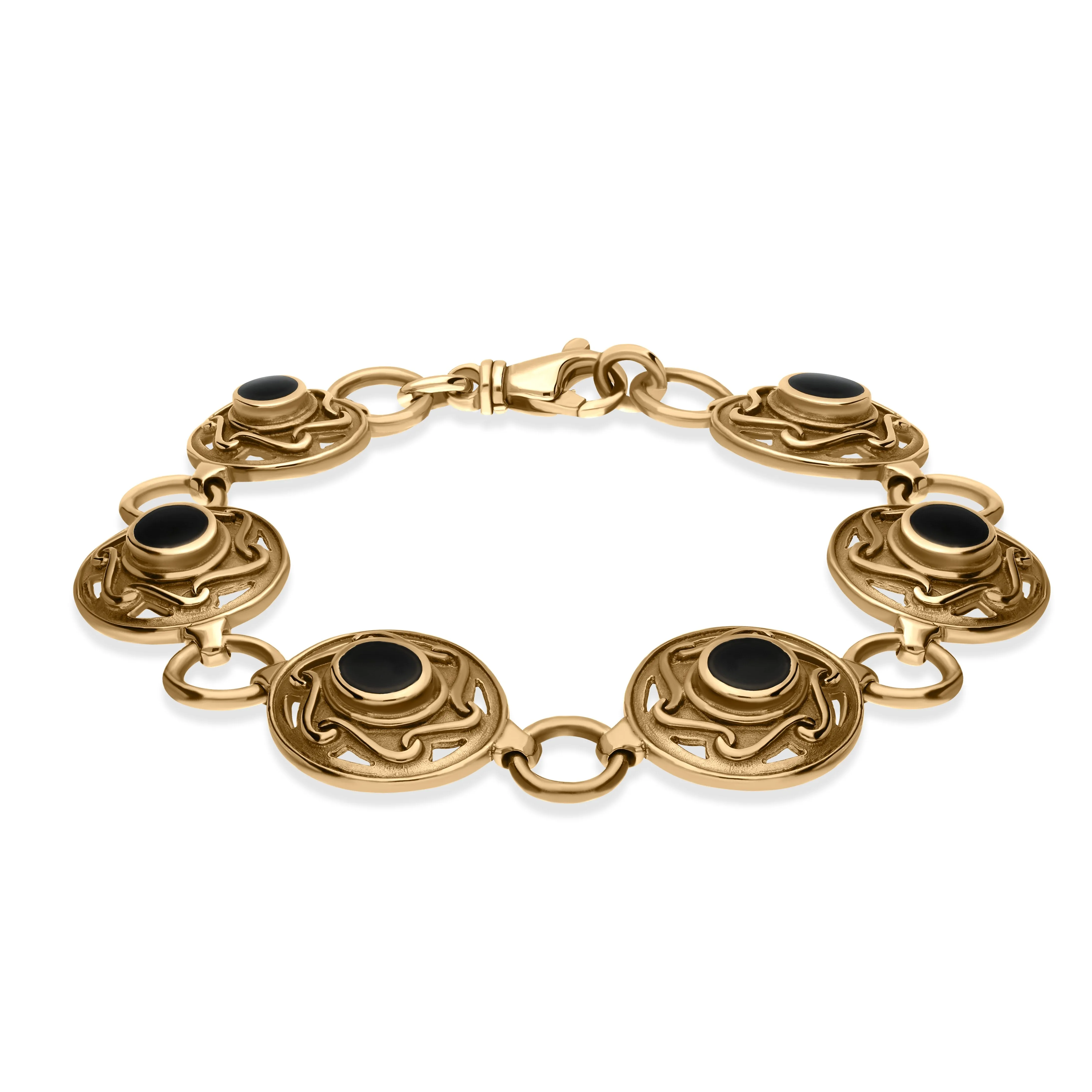 9ct Yellow Gold Whitby Jet 6 Stone Celtic Curl Bracelet