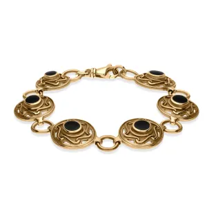 9ct Yellow Gold Whitby Jet 6 Stone Celtic Curl Bracelet